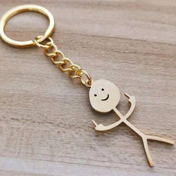 Middle Finger Stick Figure Keychain. New. Great Gift. White Elephant Gift. - Picture 1 of 3